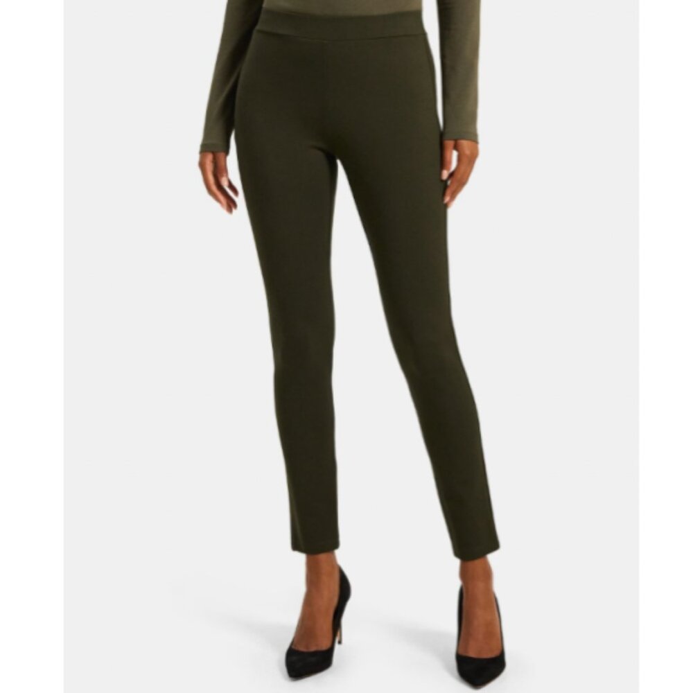 -Theory Dark Forest Green Olive Stretchy Legging in Stretch Knit Ponte Small